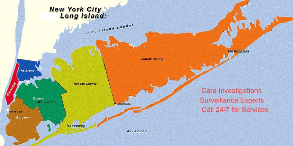 CARA Investigations - Map of Boroughs and Counties Served